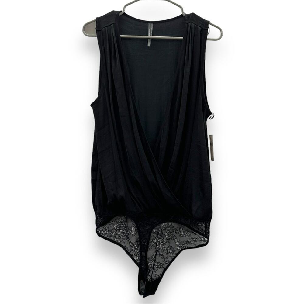 Anthropologie Yara Surplice Black Lace Wrap-Over Front Bodysuit Sz L NEW